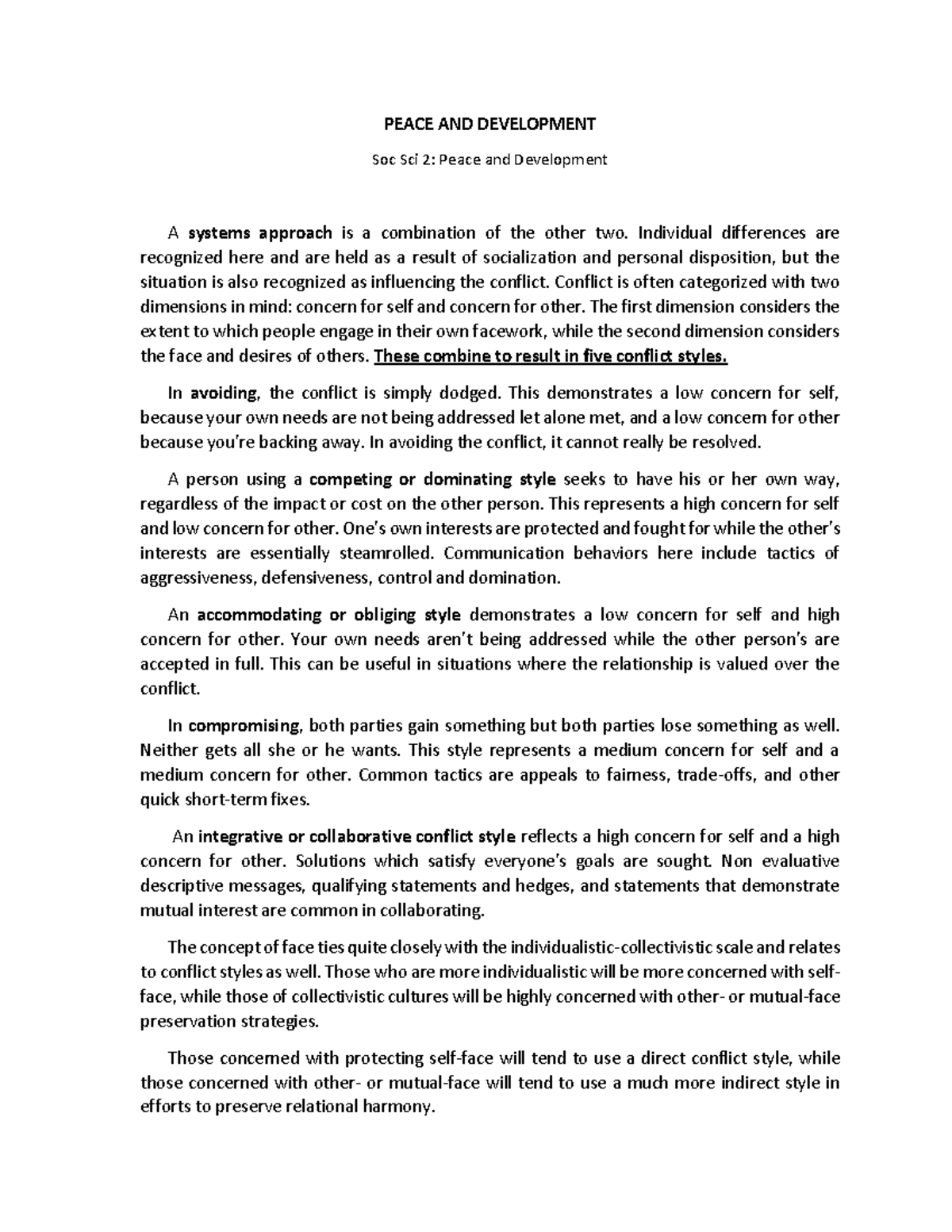 Soc Sci 2: Final Exam Study on Peace and Development Concepts - Studocu