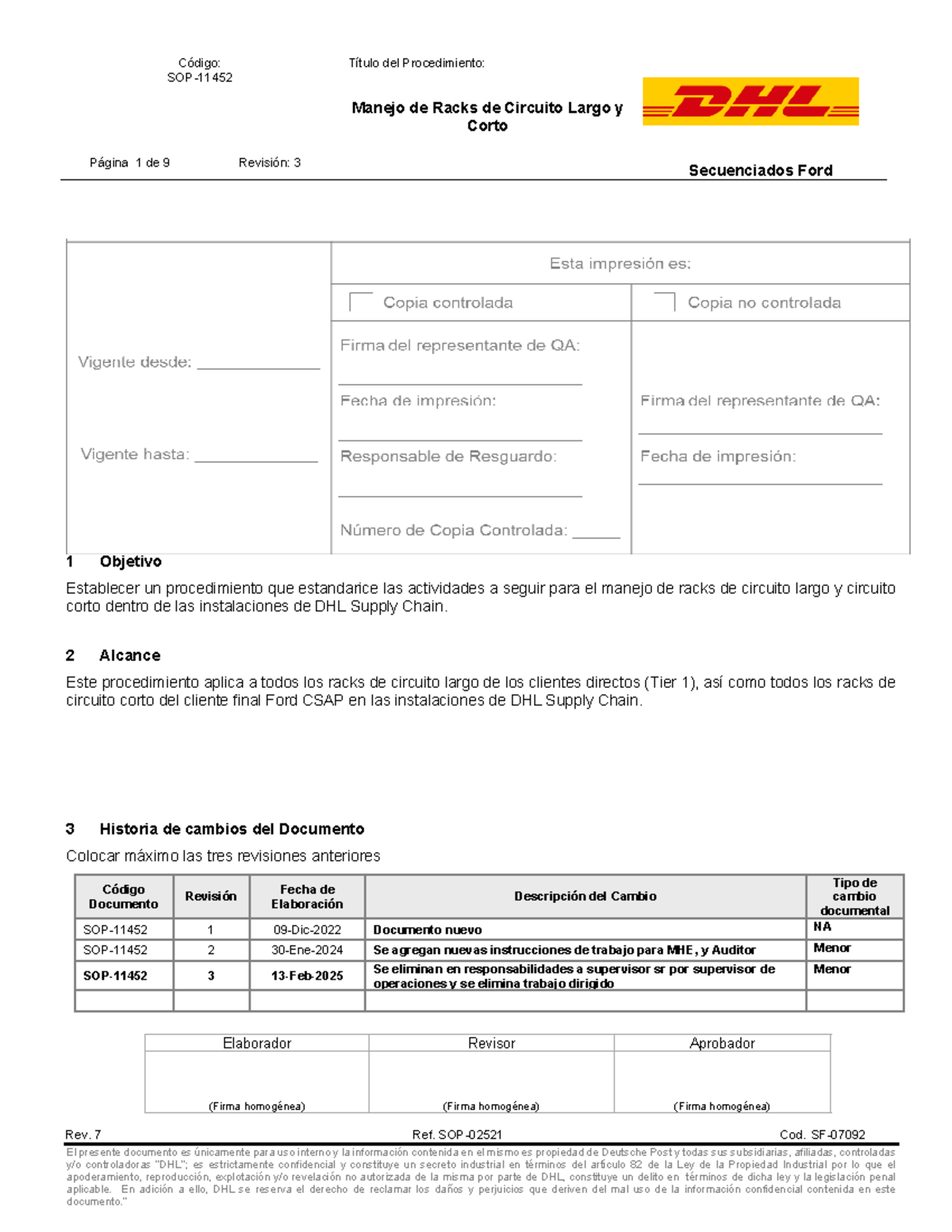 SOP-11452 Manejo de racks de circuito largo y corto rev - SOP- Página 1 ...