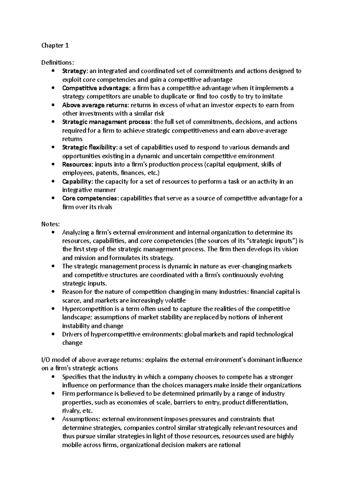 Strategic Management Chapter Summaries (Final Exam Study Notes ...