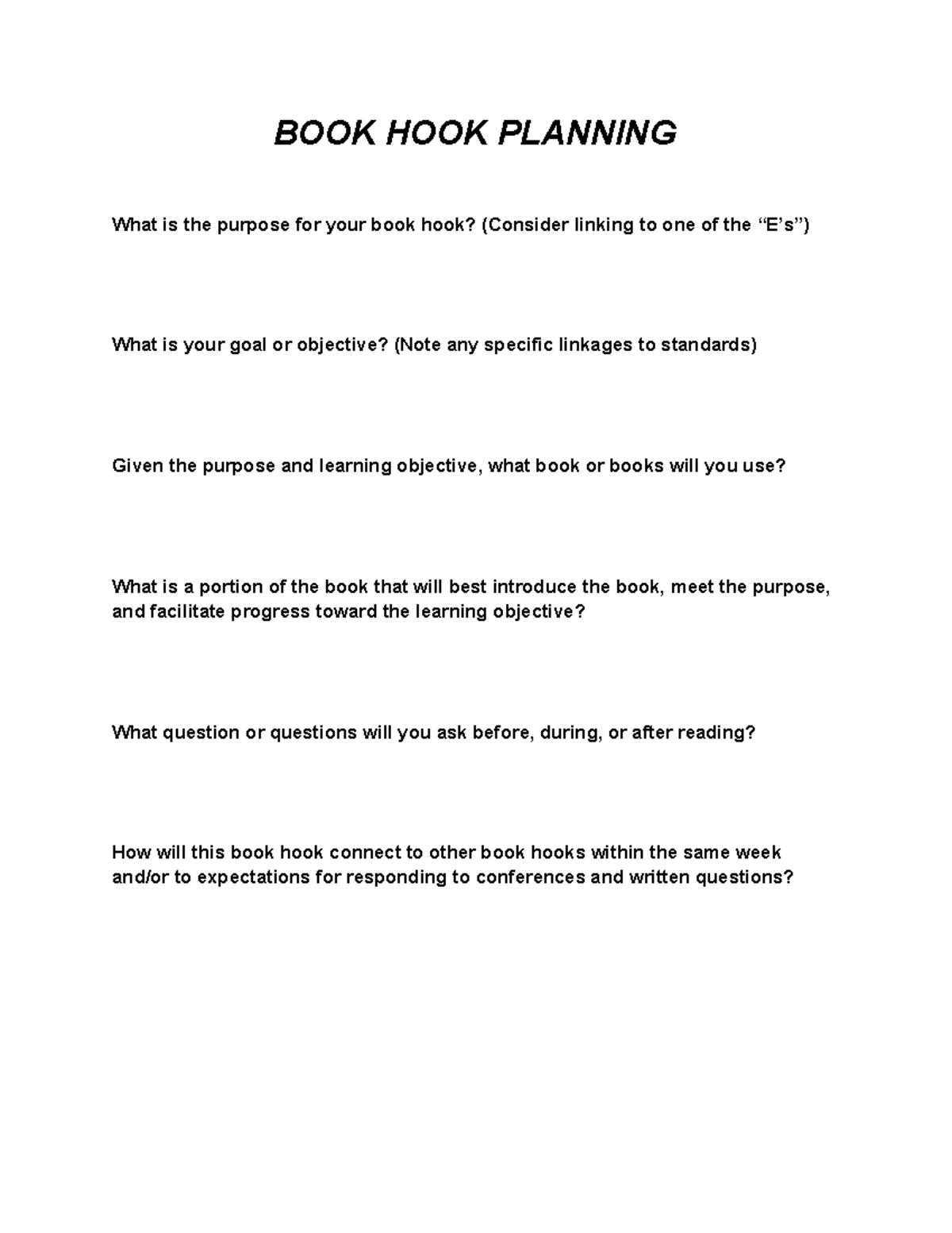 BOOK HOOK PLANNING: Strategies for Effective Learning Objectives - Studocu