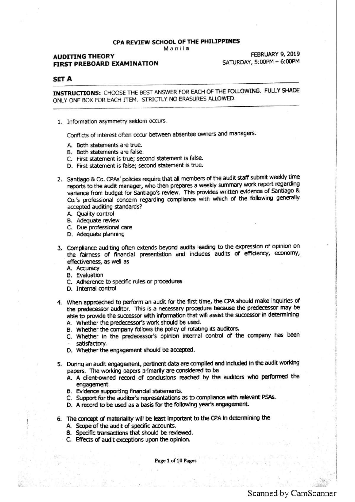 CPAR 85 1ST Preboards AUD THEO - Accountancy - Studocu