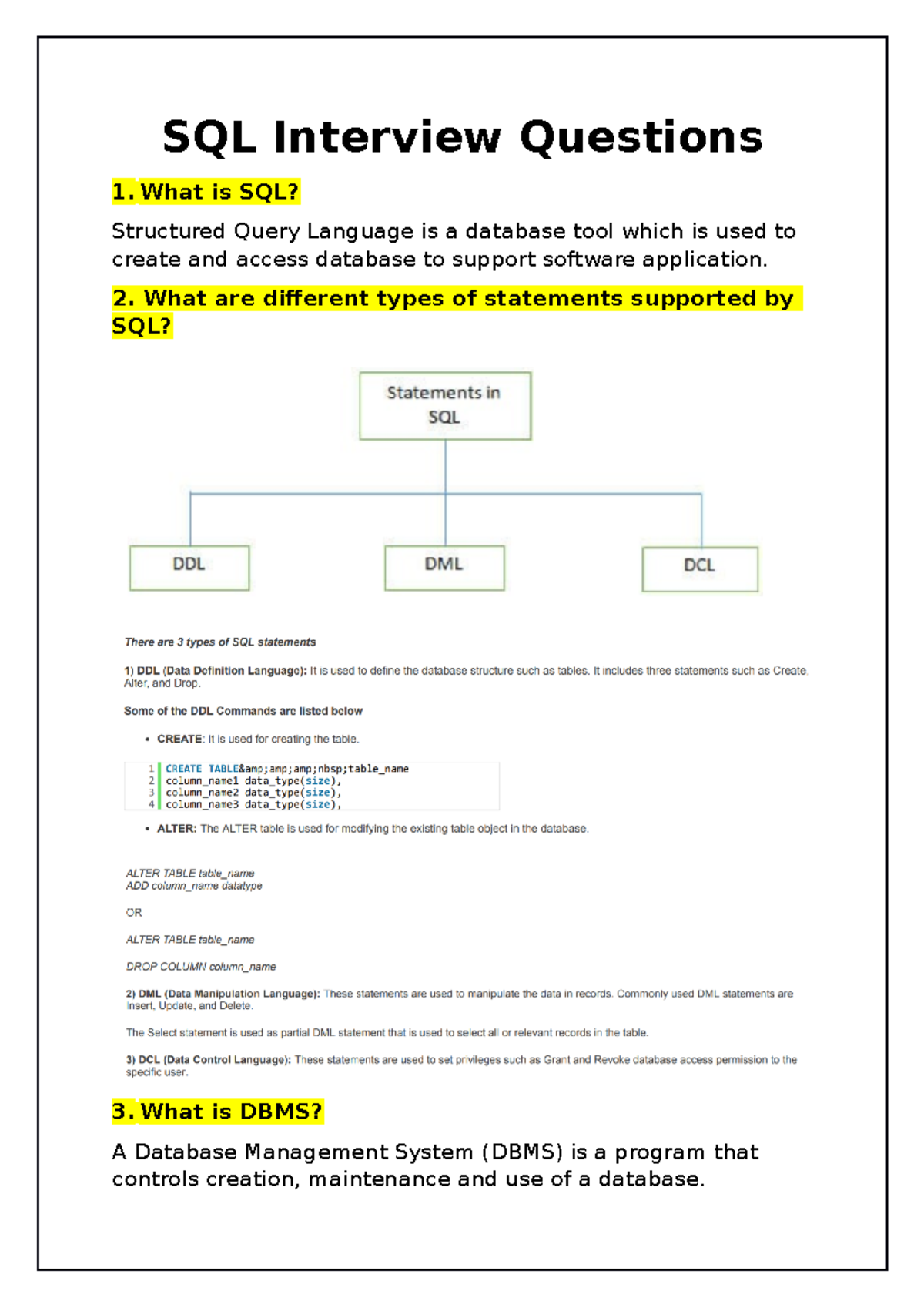 Advance SQL Interview coursework - SQL Interview Questions 1. What is ...