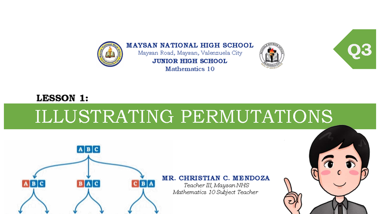 Mathematics 10 Q3 Lesson 1: Illustrating Permutations - Studocu