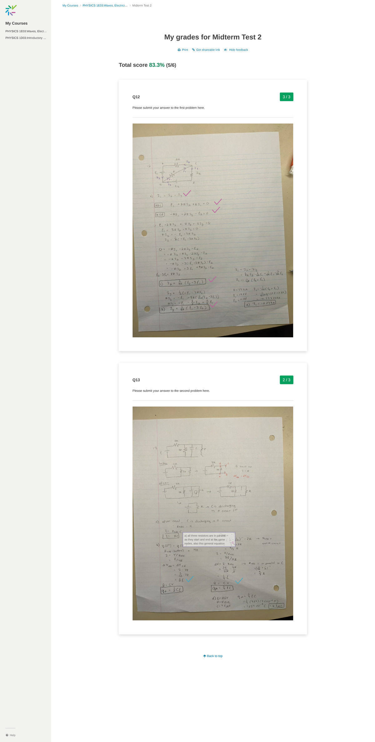 1E03 Test 2 2021 Written Answers - My Courses PHYSICS 1E03:Waves ...