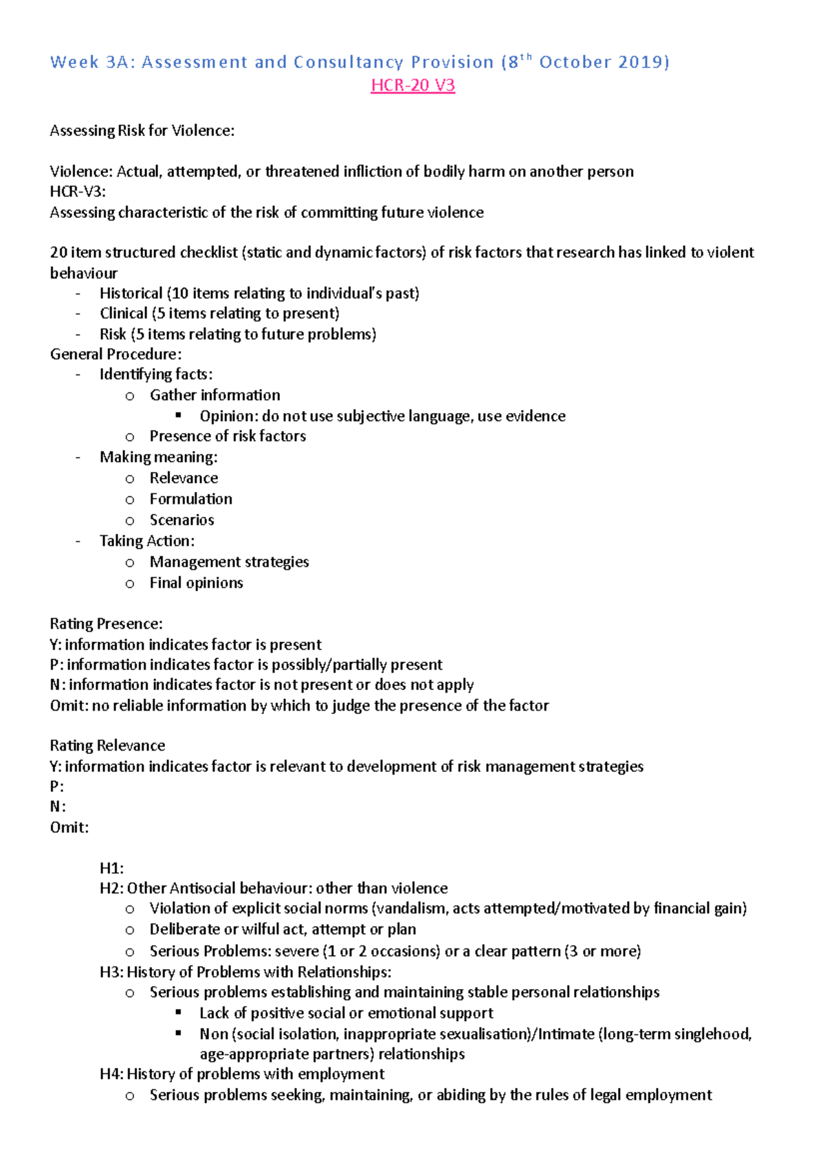 (3A) HCR-20 V3: Risk Assessment for Violence and Consultancy Insights ...