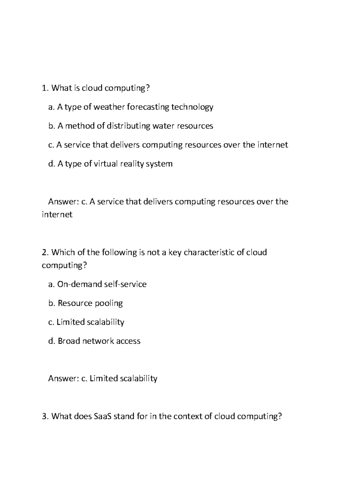 Cloud Computing MCQs for CSE432: Comprehensive Study Guide - Studocu