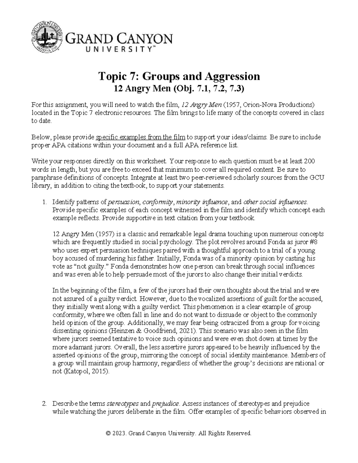 PSY-362-RS-T7: Analyzing Groups and Aggression in 12 Angry Men - Studocu