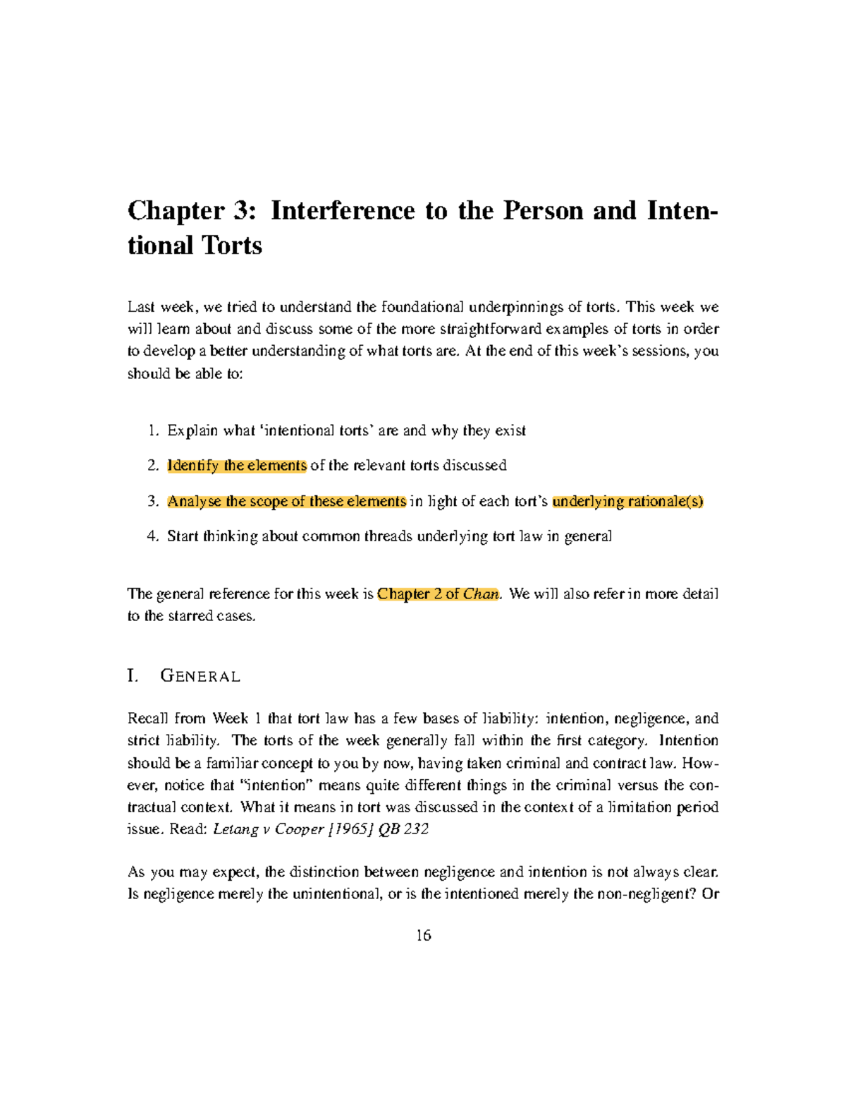 LAW105: Chapter 3 - Intentional Torts and Interference to the Person ...