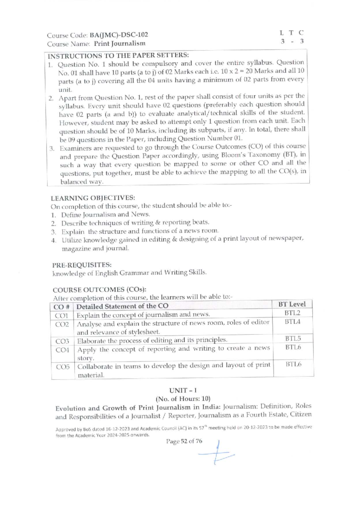 LTC Print Journalism 3: Exam Paper Instructions & Learning Objectives ...