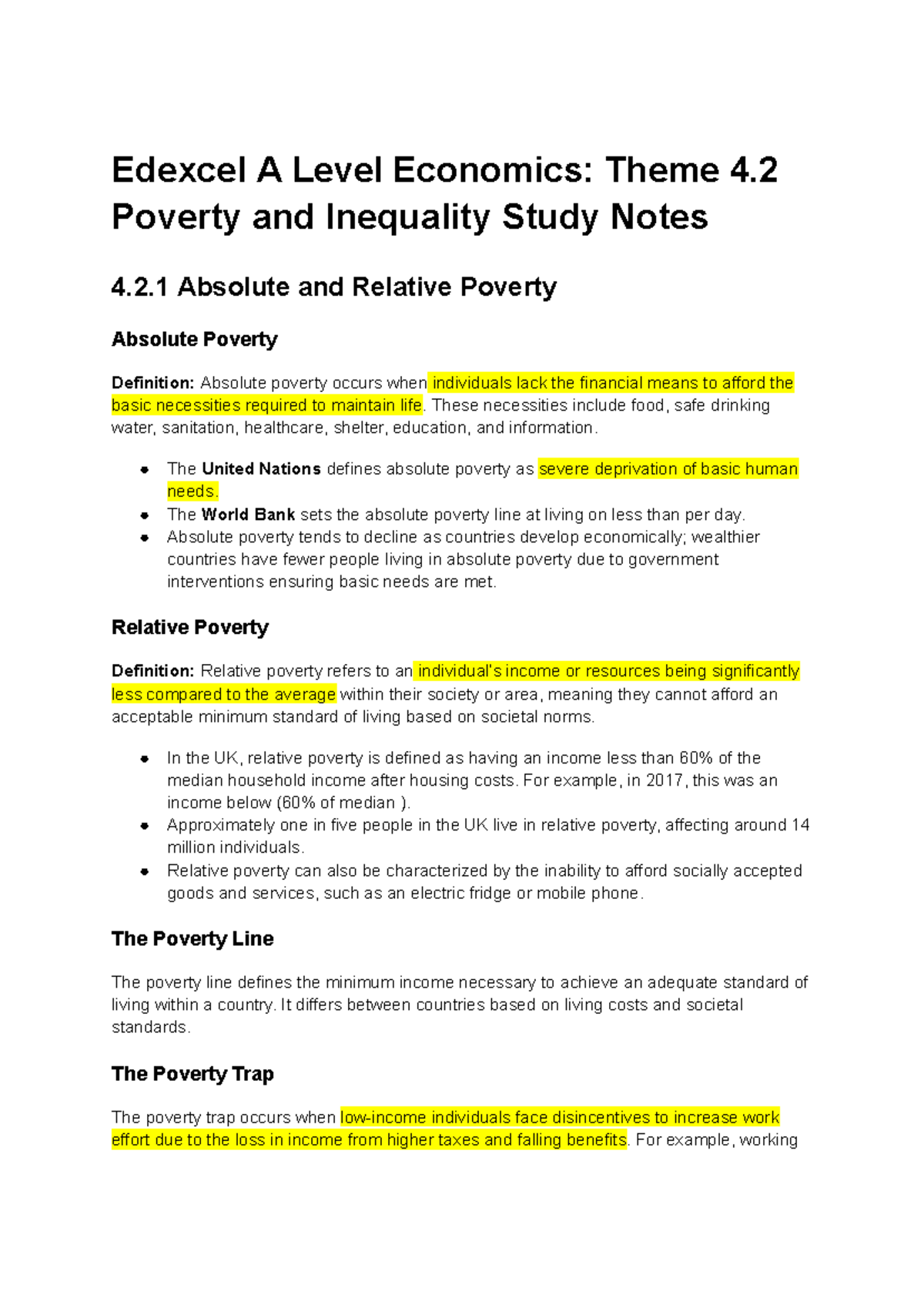 Edexcel A Level Economics: Theme 4.2 Study Notes on Poverty ...