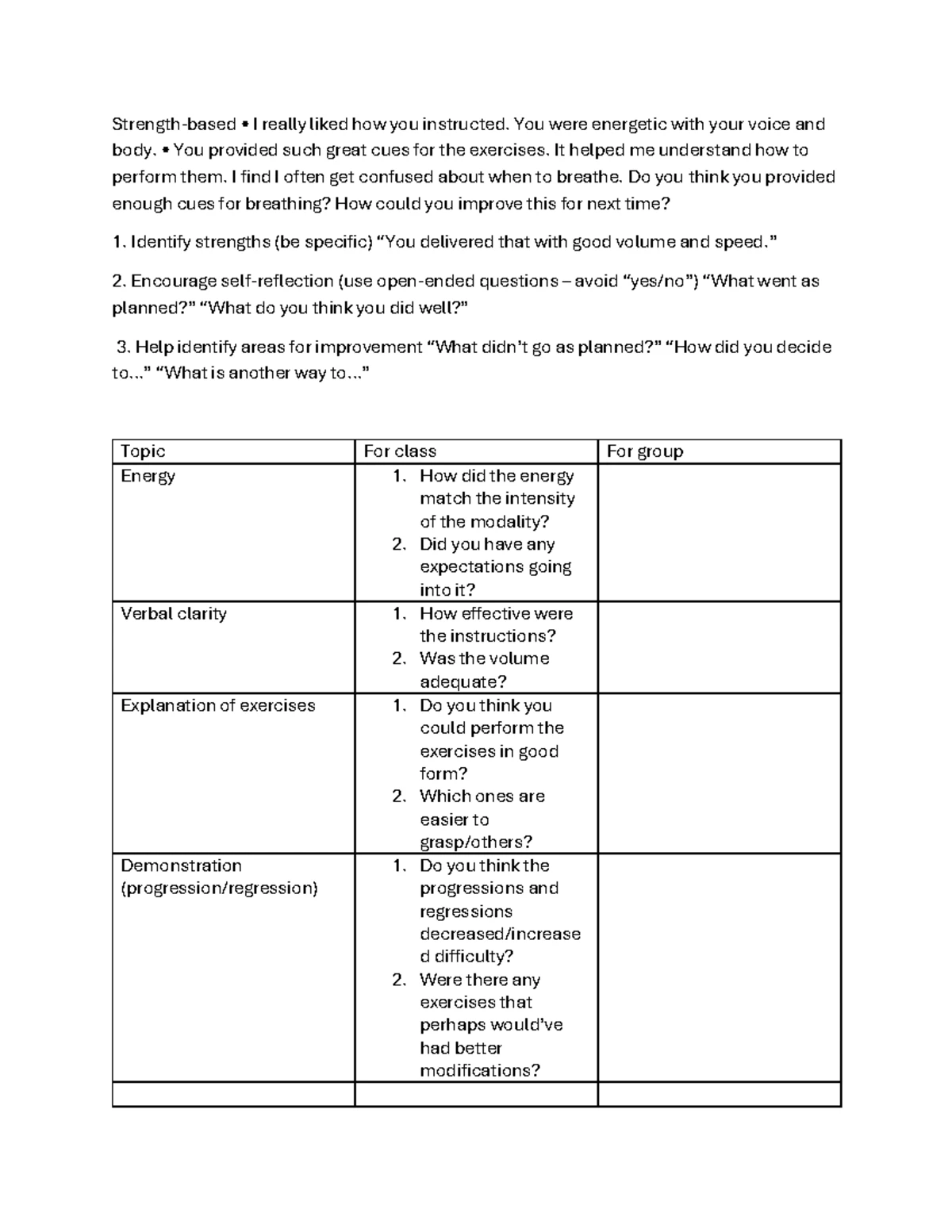 Strength-Based Feedback Language Cheat Sheet for KIN 2993 & 2994 - Studocu