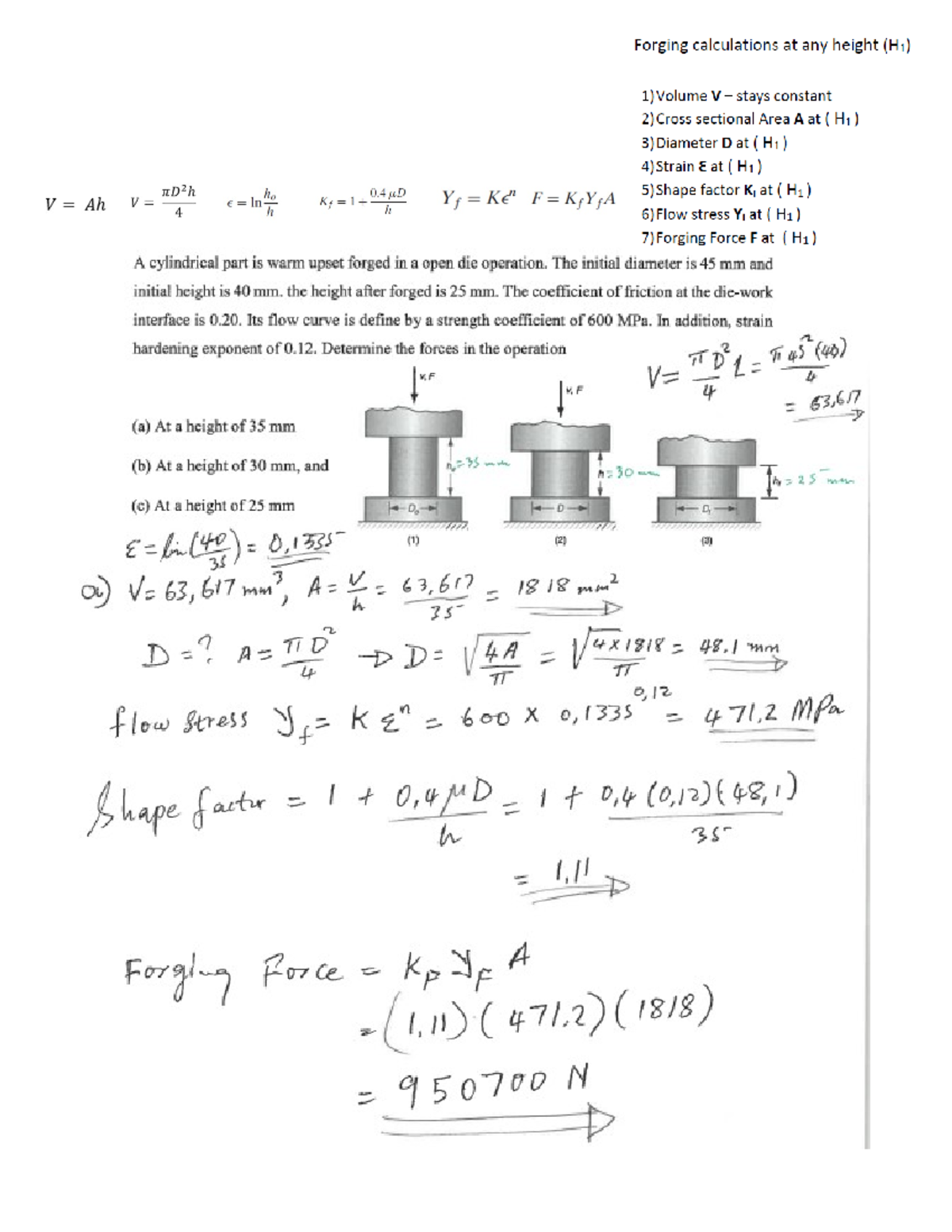 Forging Calculations at Varying Heights (H1) - Example 2 - Studocu