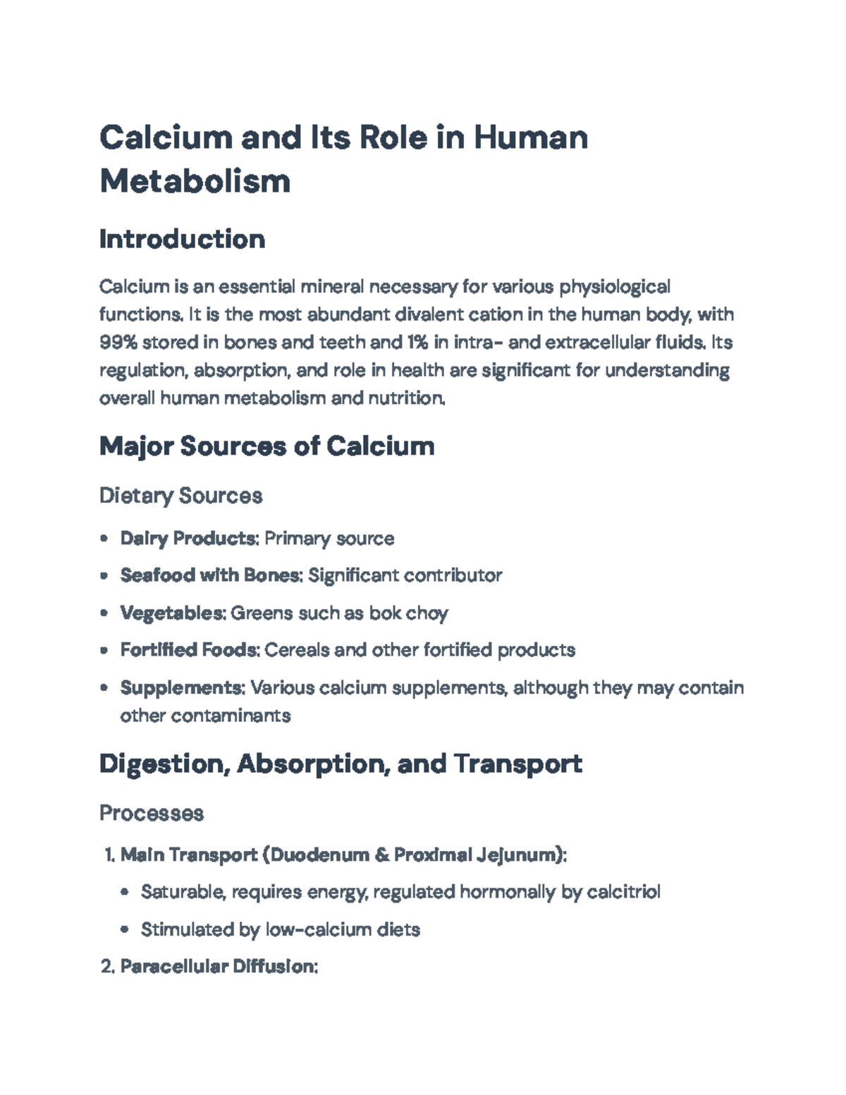 Calcium Metabolism: Roles, Sources, and Health Implications (BIO101 ...