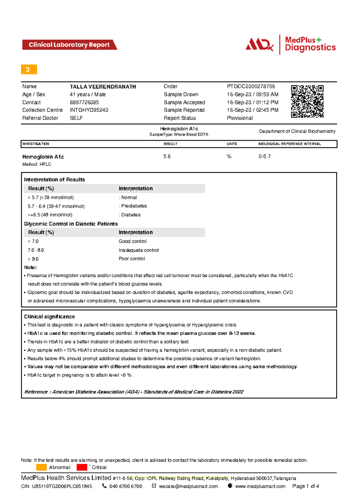 Provisional Lab Report for Talla Veerendranath - Order PTGOC - Studocu