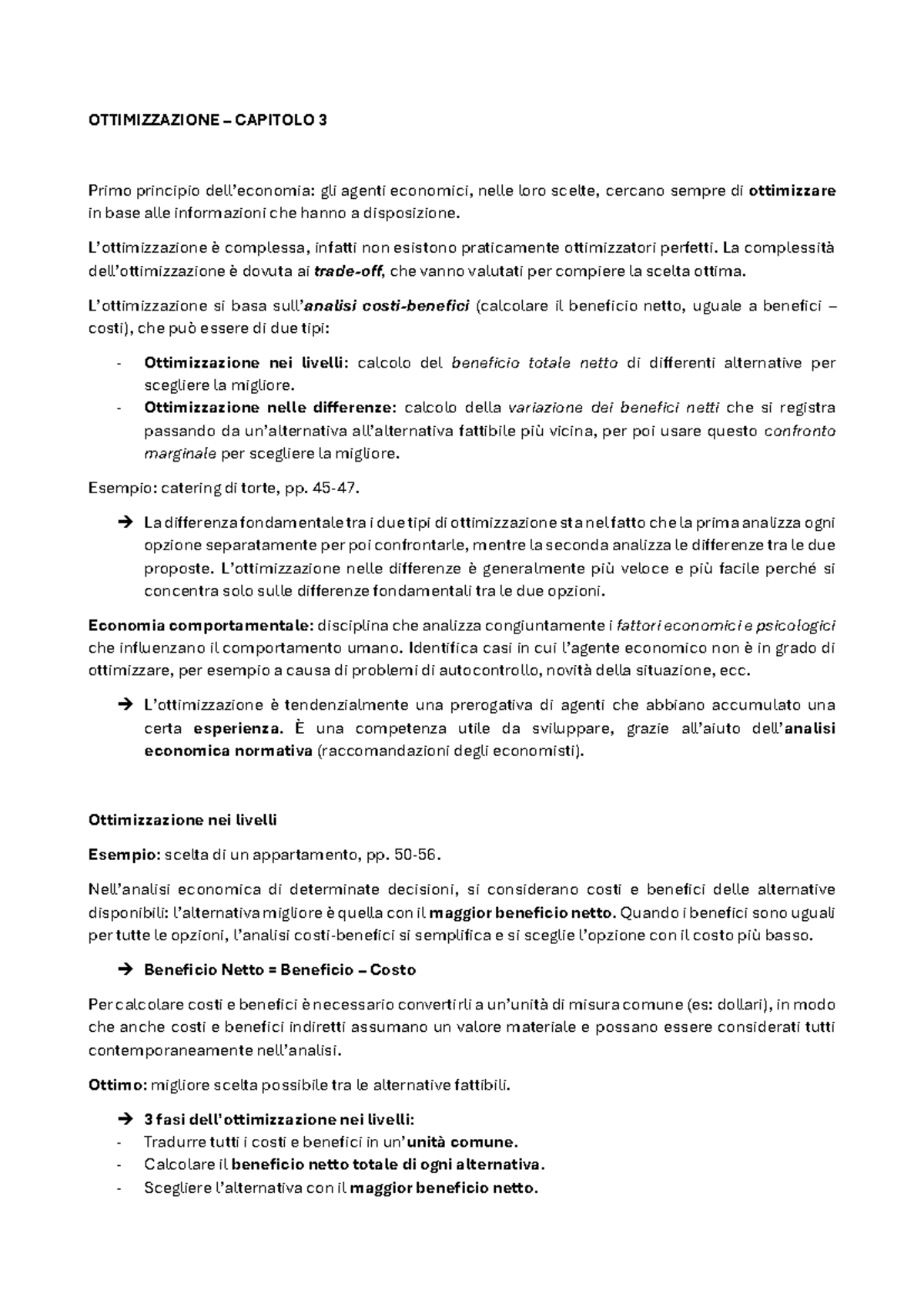 Ottimizzazione e Comportamento Economico - EC. Politica CAP 3 - Studocu