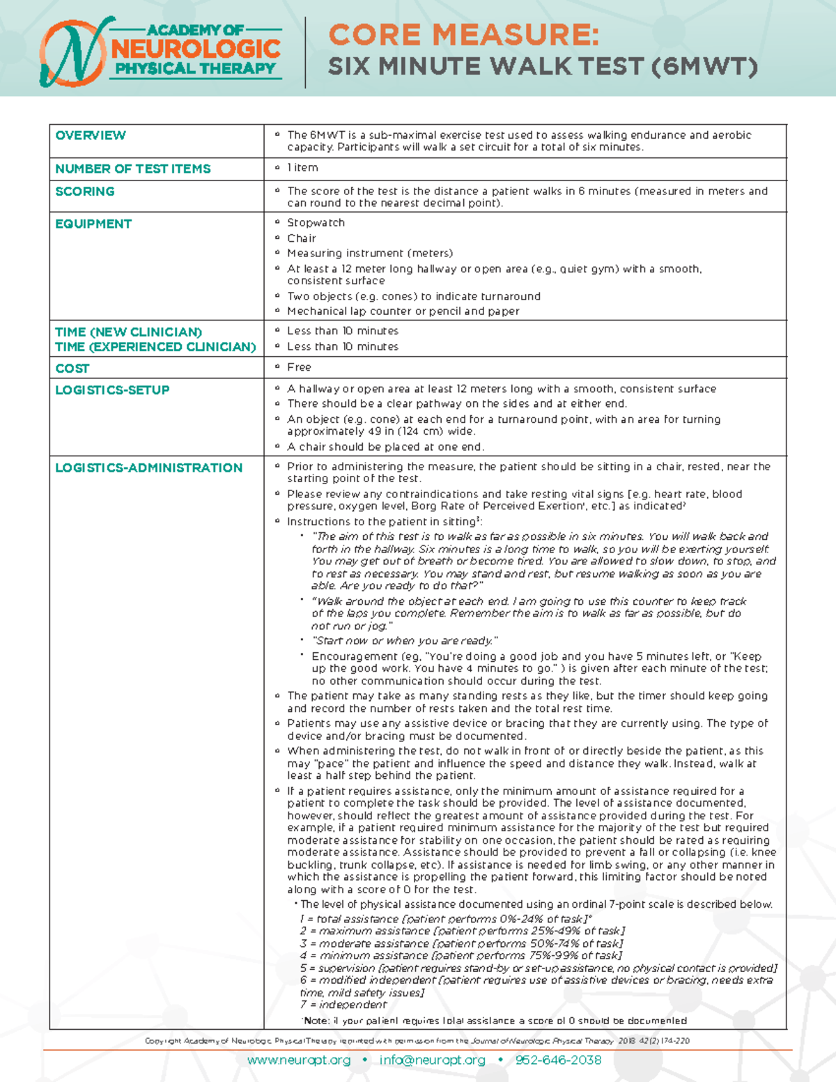 TC6MWT - Six Minute Walk Test Guide and Administration Notes - Studocu