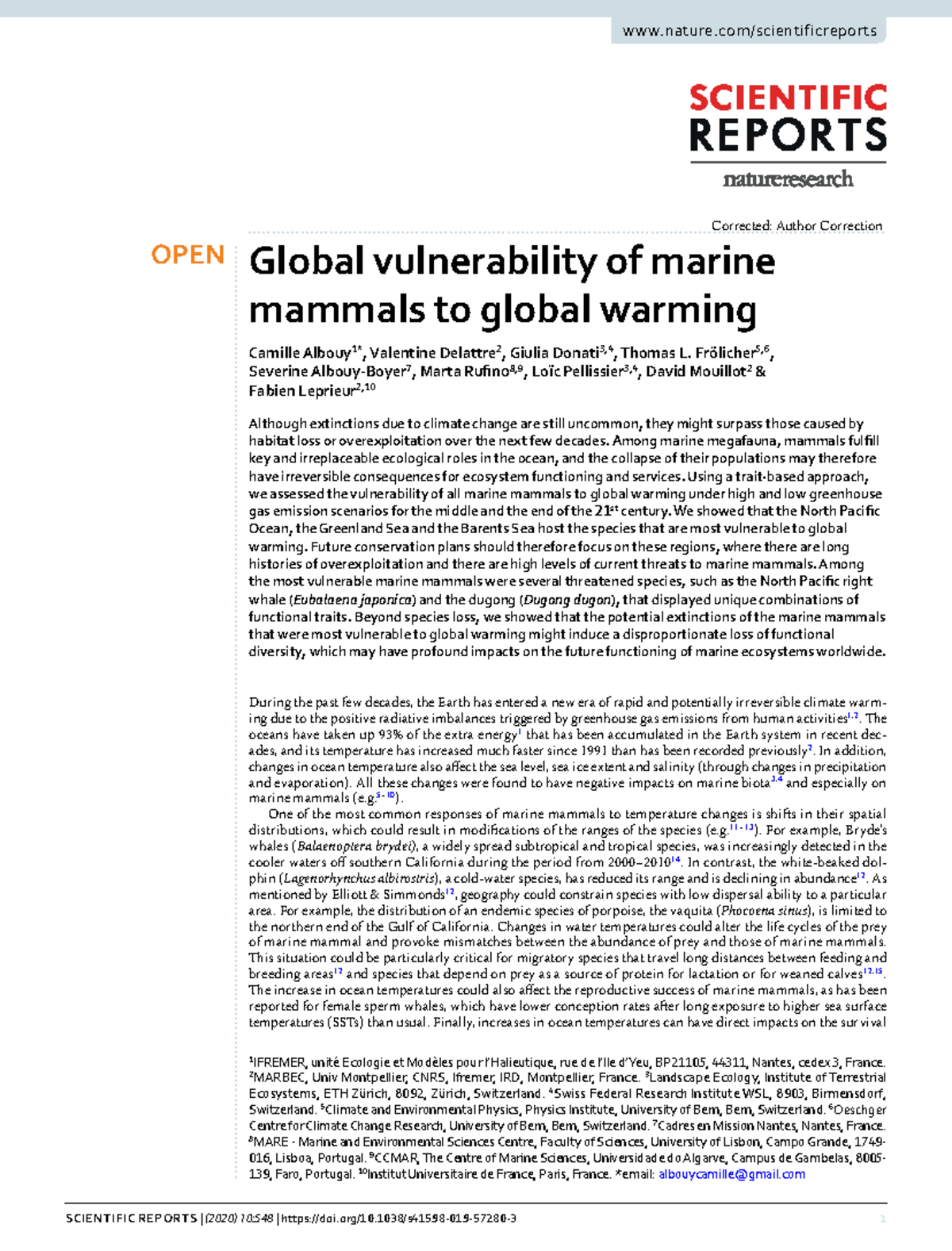 Global Vulnerability of Marine Mammals to Climate Change (RCP Scenarios ...