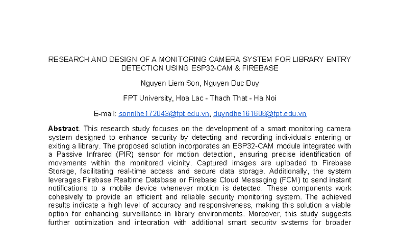 RESEARCH ON SMART MONITORING CAMERA SYSTEM FOR LIBRARY SECURITY (CS101 ...