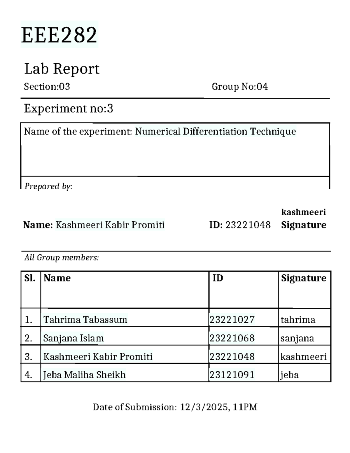 EEE282 Lab Report: Numerical Differentiation Techniques - Studocu