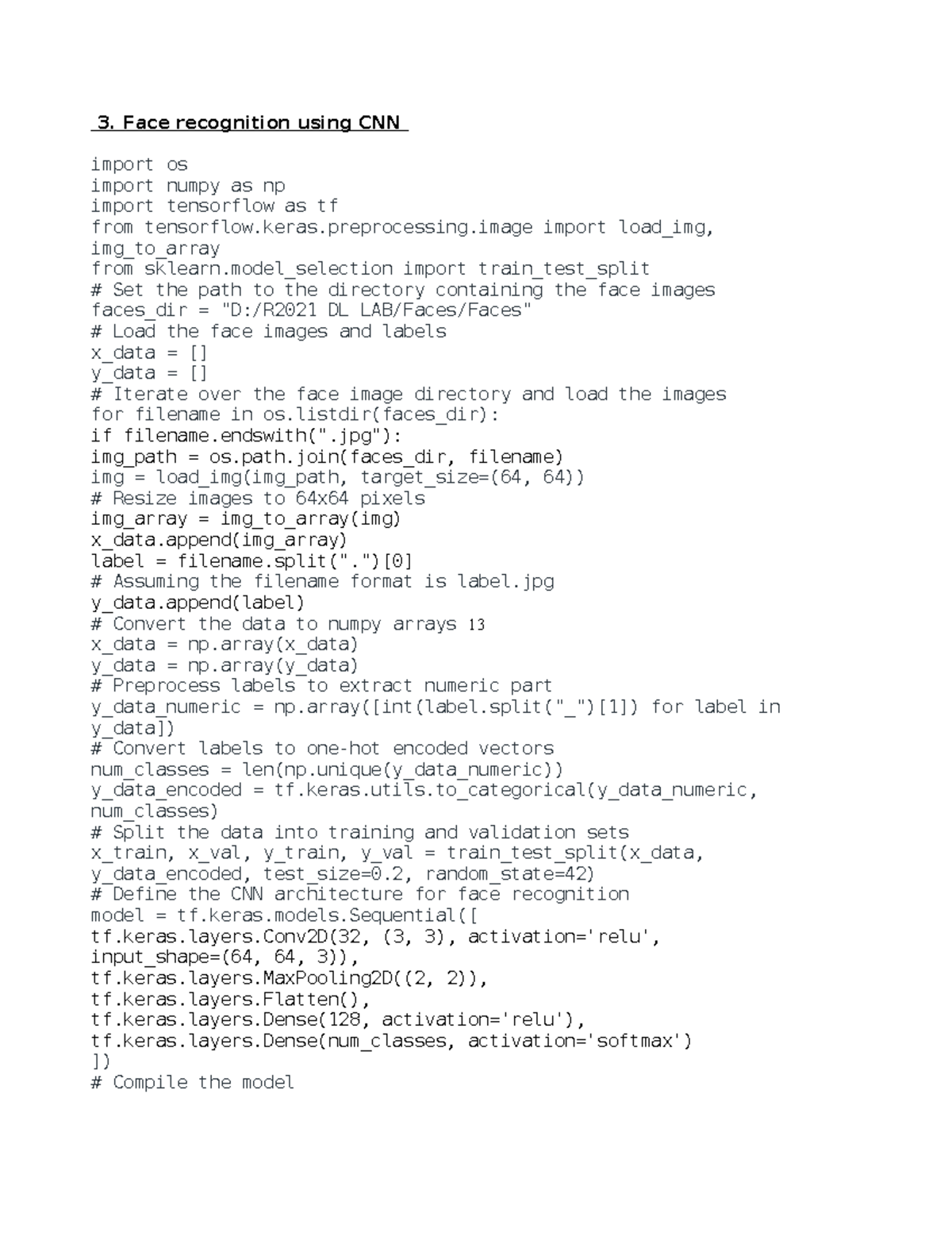 EXP-3 AND 4 - notes - 3. Face recognition using CNN import os import ...