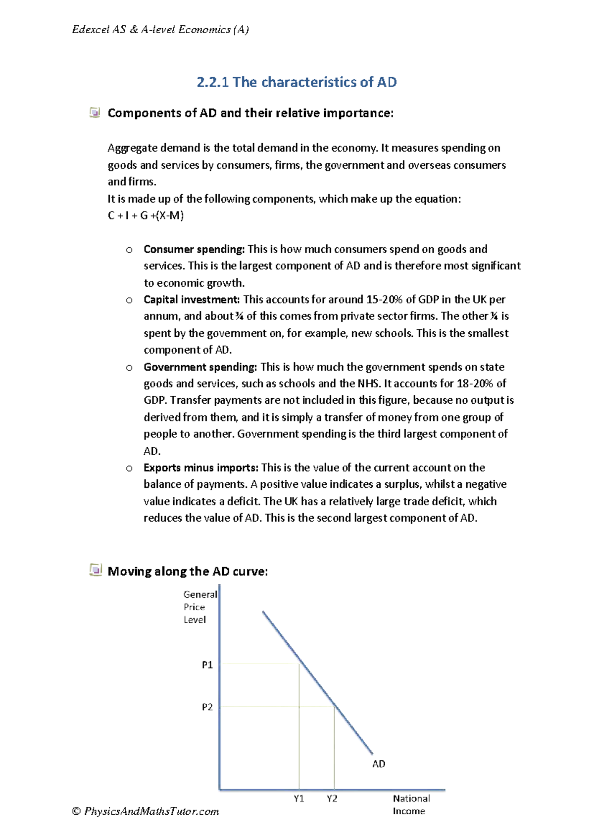 Edexcel AS Economics (A) 2.2.1 Characteristics and Components of AD ...