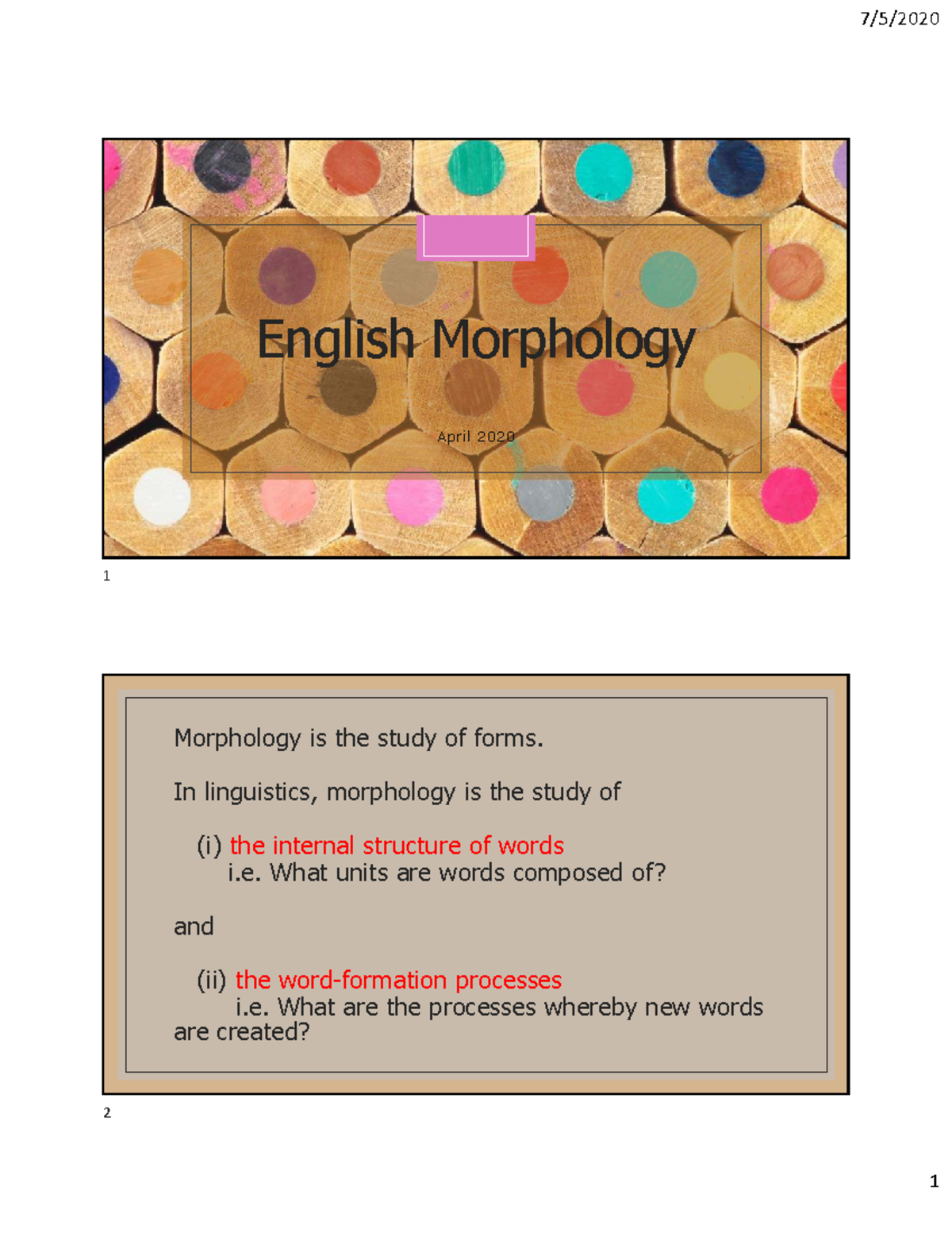 English Morphology Lecture Notes - April 2020 - Studocu