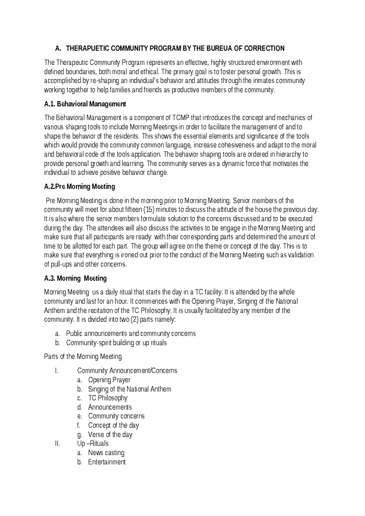 CP 411 Final Module - Therapeutic Community Program Overview - Studocu