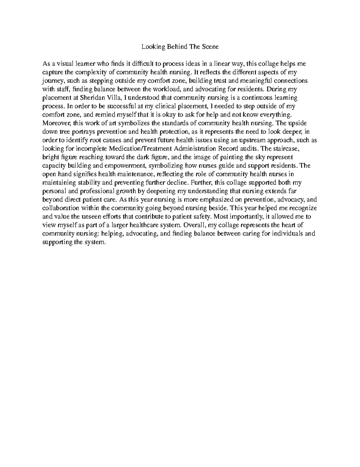 Aesthetic Reflection on Community Health Nursing - NSE 321 - Studocu