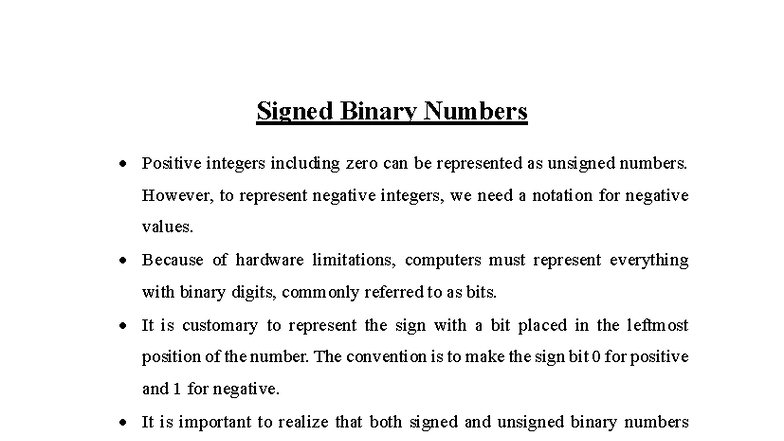 Digital Electronics Unit - 1: Signed Binary Numbers and Logic - Studocu