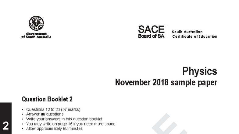 2018 SACE Stage 2 Physics Sample Exam Paper BK2 - Studocu