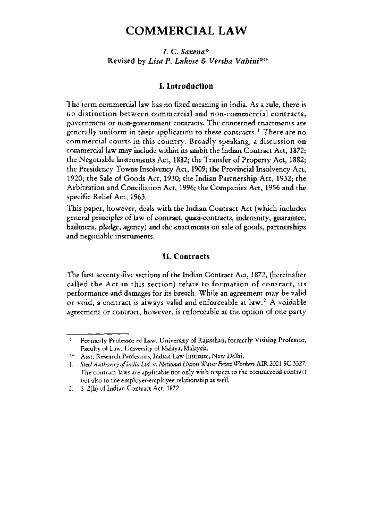 Commercial Law - Lecture Notes on Indian Contract Act & Key Concepts ...