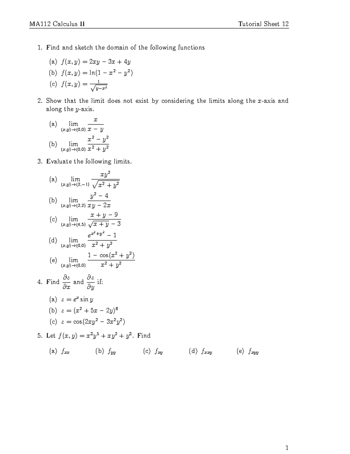 MA112 Calculus II Tutorial Sheet 12 - Studocu