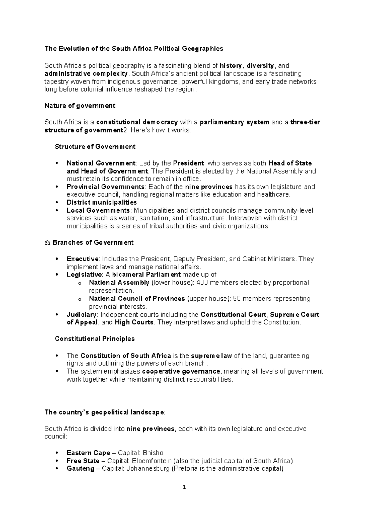 The Evolution of Political Geography in South Africa - HIST101 Notes ...