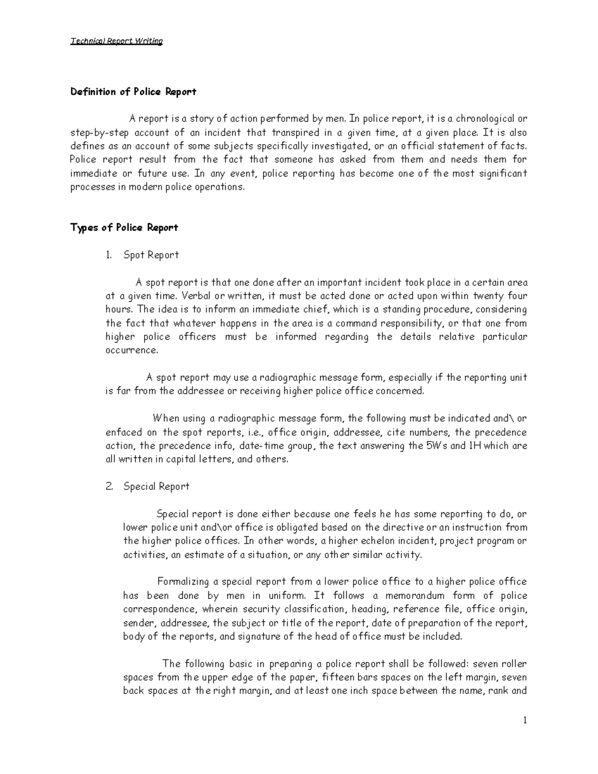 Technical Report Writing: Understanding Police Report Types and ...