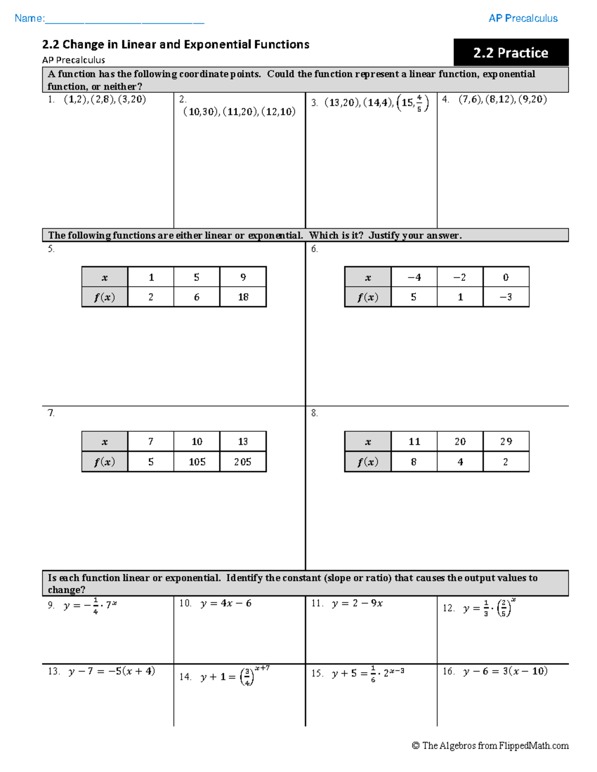 Lesson 2.2 Homework - © The Algebros from FlippedMath 2 Change in ...