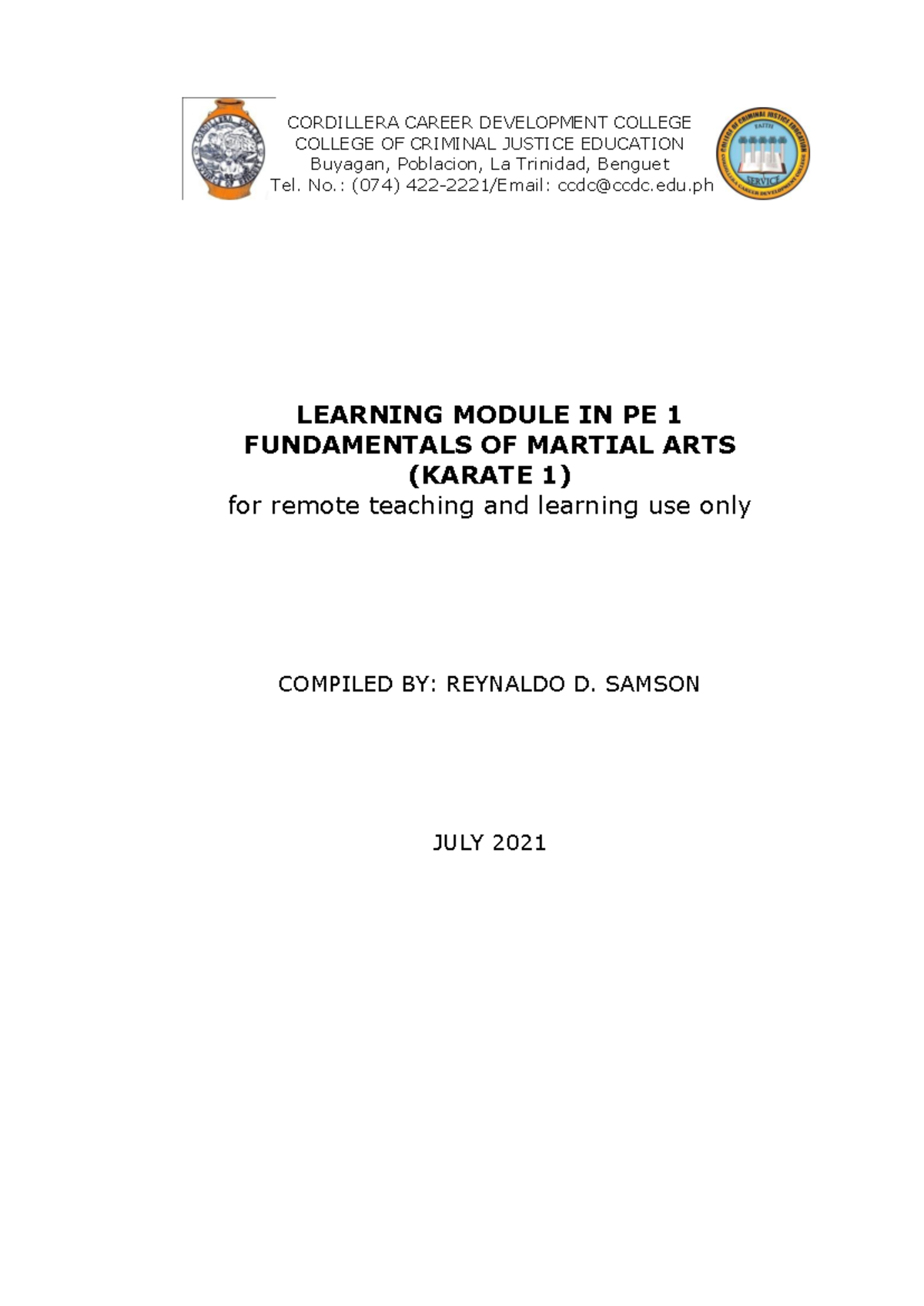 PE 1 Learning Module: Fundamentals of Karate (2021-2022) - Studocu