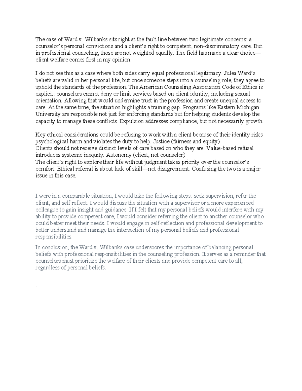 BHS 320 Week 8 Day 2 - Ethical Considerations in Ward v. Wilbanks Case ...