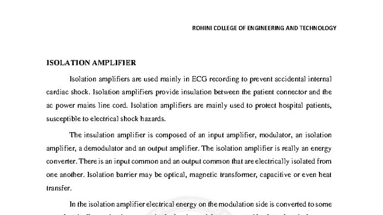OMD551 Isolation Amplifier Notes for Biomedical Instrumentation - Studocu