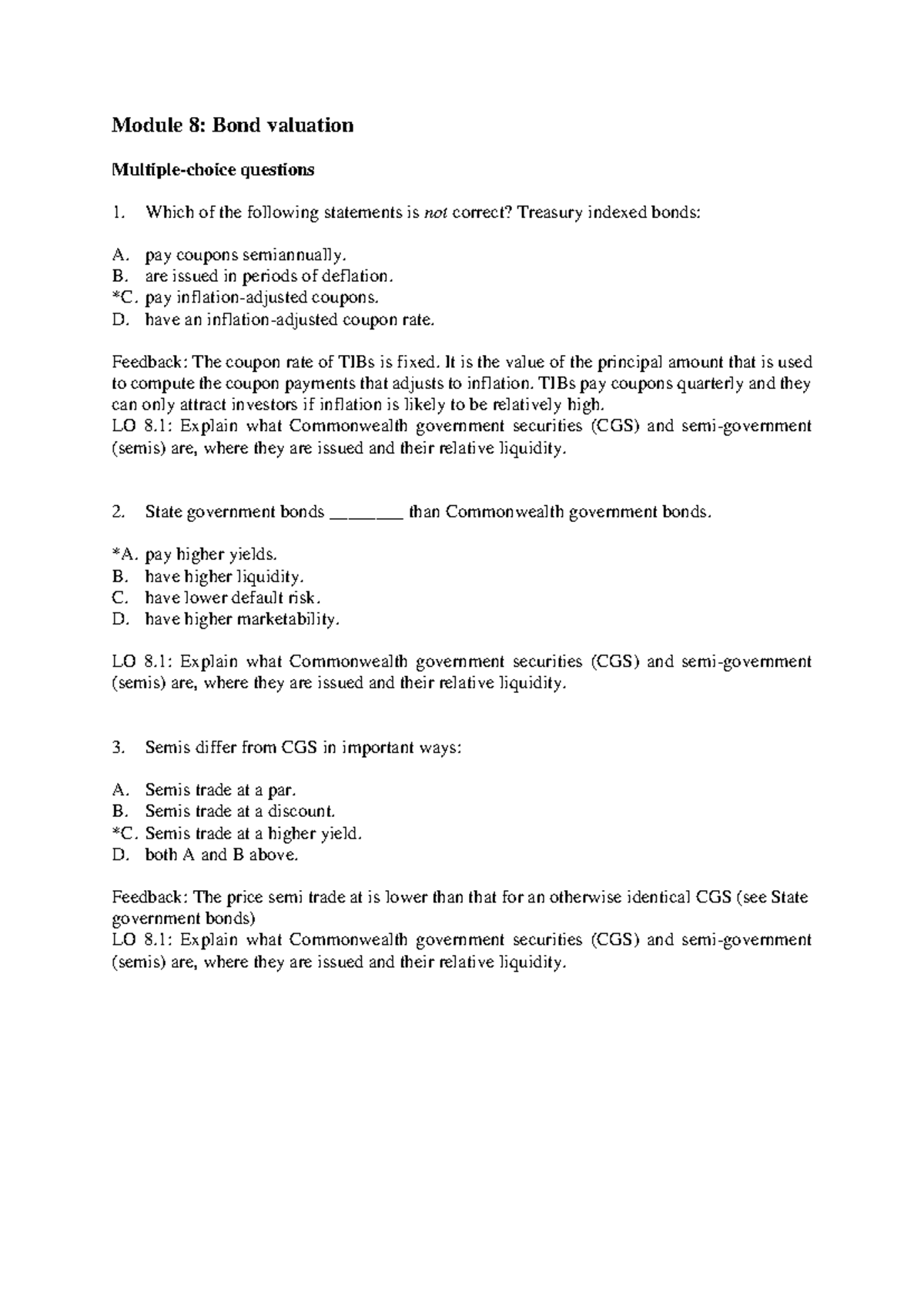 Module 8: Bond Valuation - Quiz Questions and Answers - Studocu