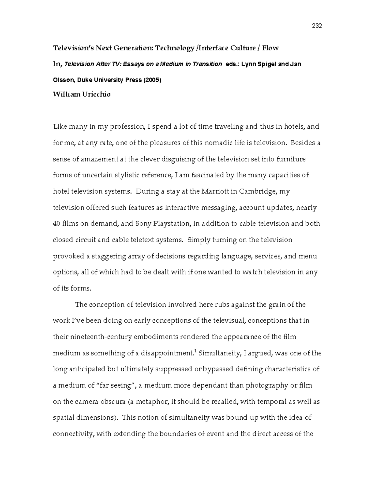 Shifts in the Viewer-Television Interface: Understanding Flow & Control ...
