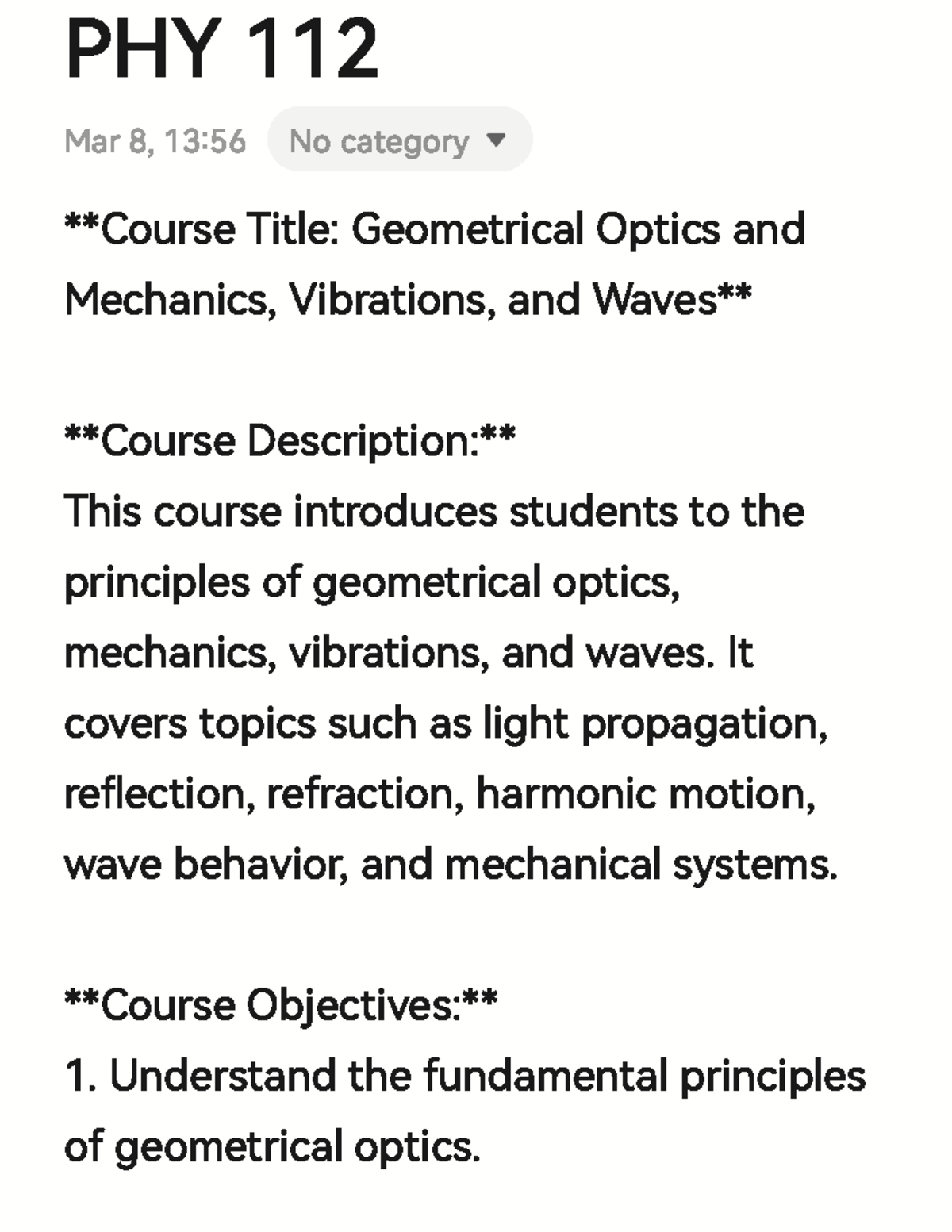 Physics 112 Course Outline - Important Dates and Topics - Studocu