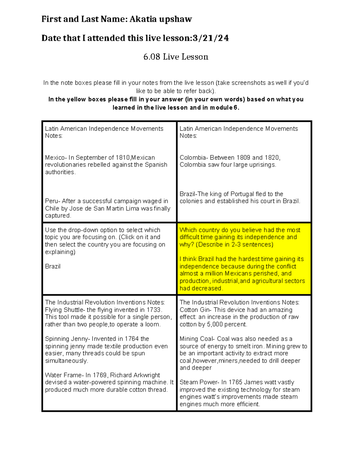 6.08 Module Project: Notes on Latin America Independence & Reforms ...