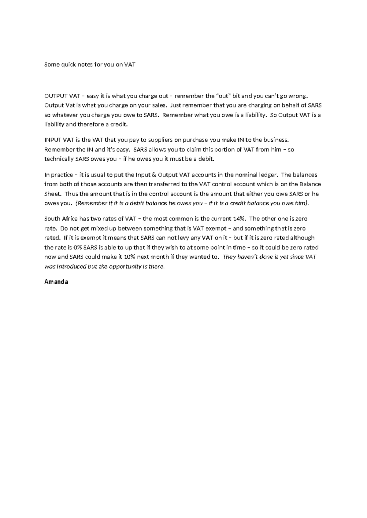 FAC1503 VAT Notes 1 - Summary of Output and Input VAT Principles - Studocu