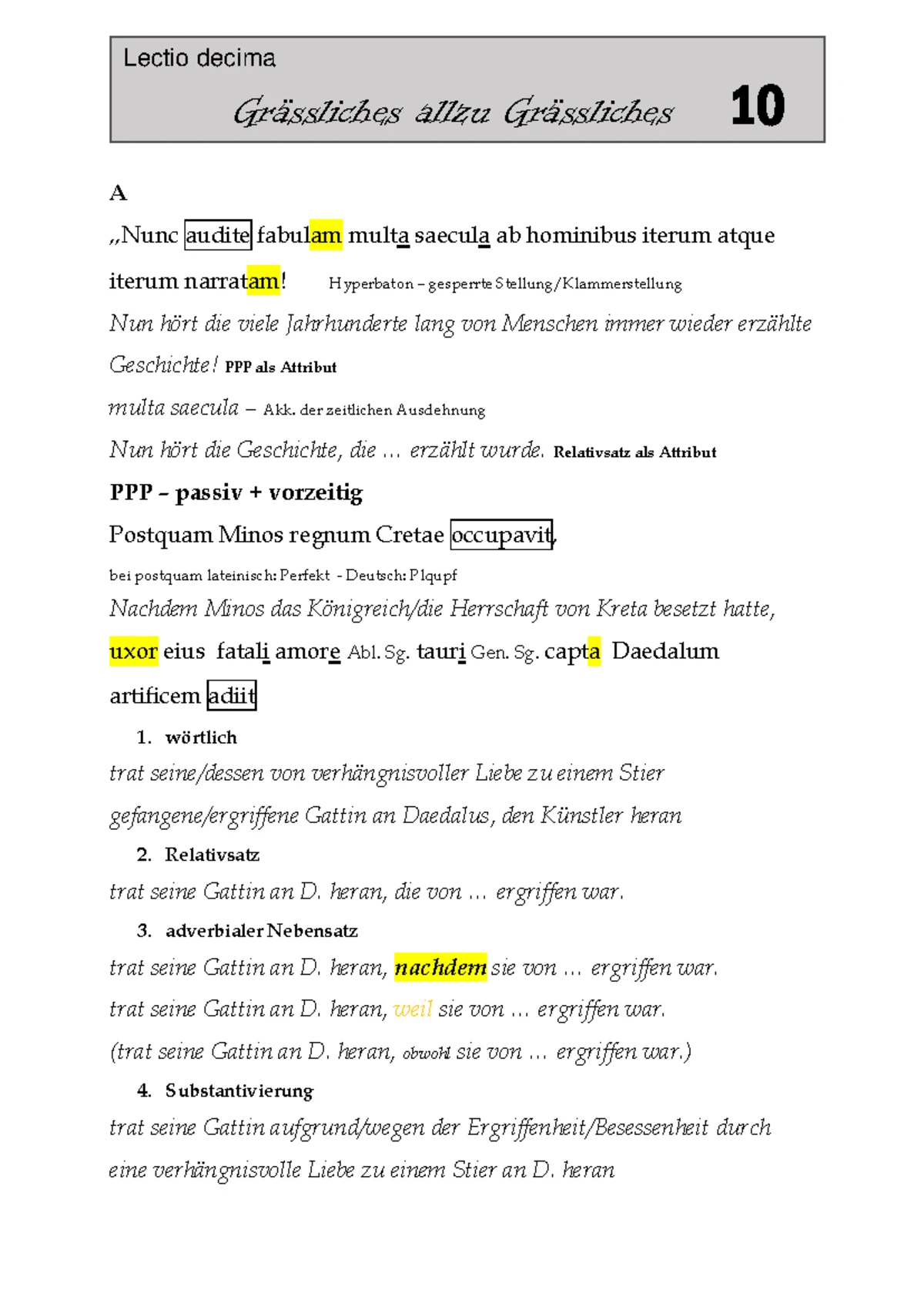Text 6 - Übersetzung Cicero Lektüre Latein Grundkurs I - „ Postquam ...