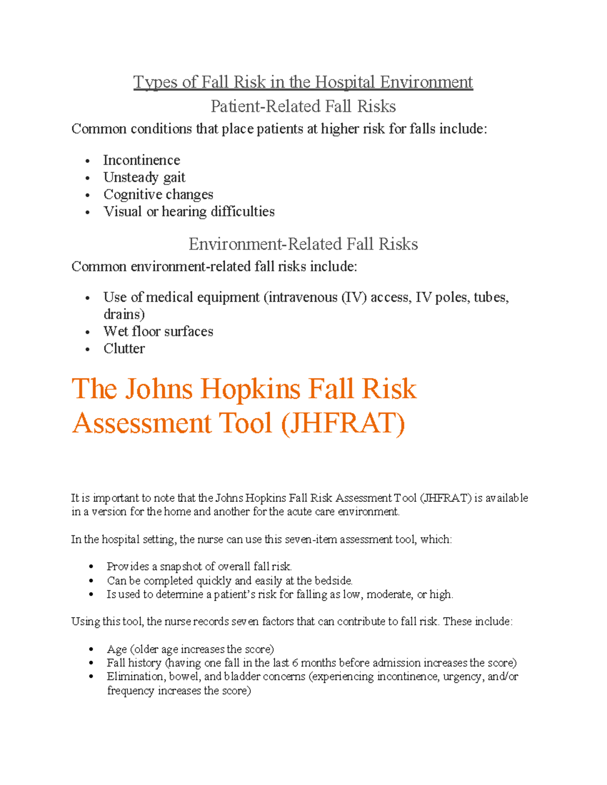 Fundamentals 2: Fall Risk Assessment & Fire Safety in Hospitals - Studocu