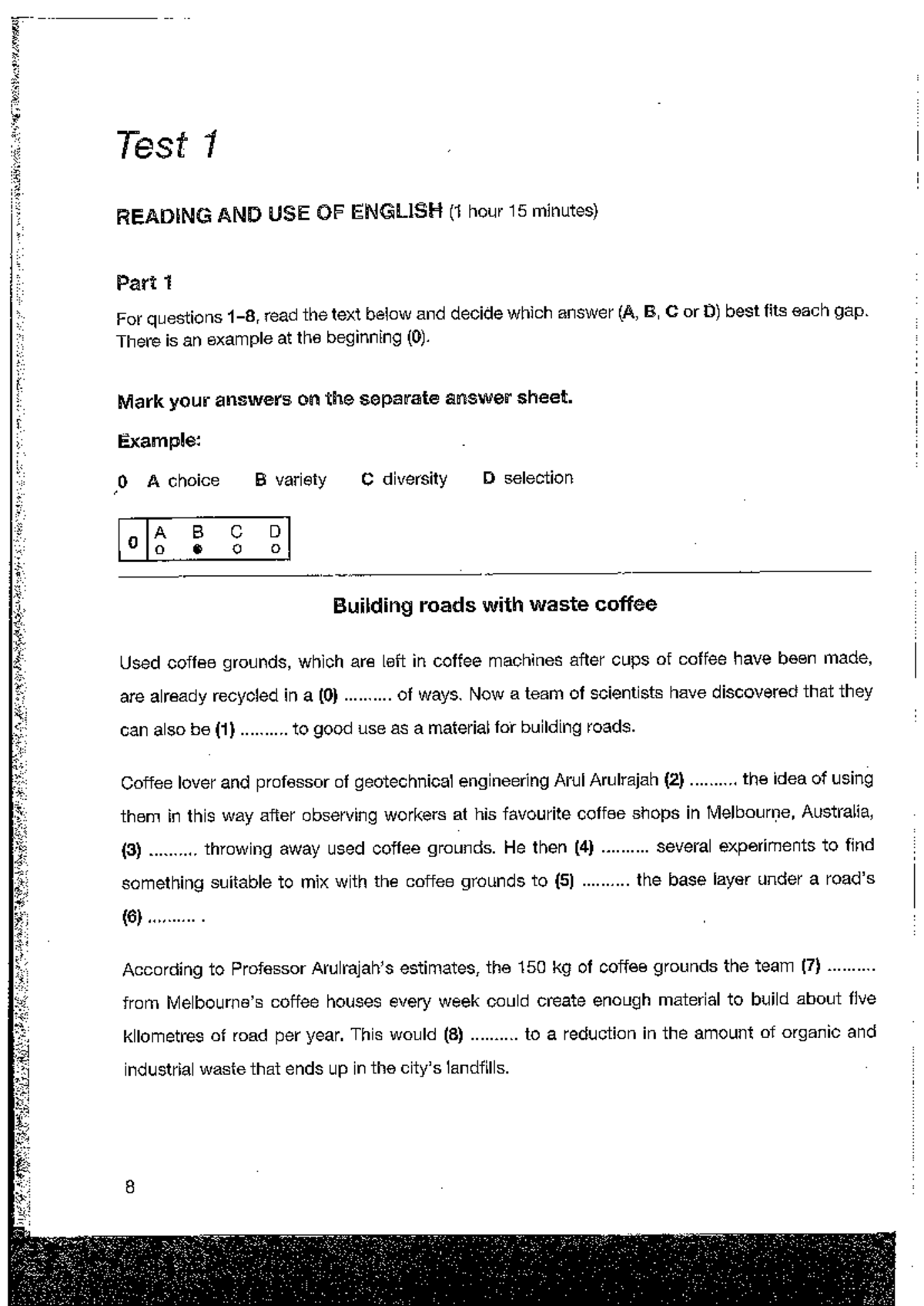 B2 Reading and Use of English: Test 1 Practice Exercises - Studocu