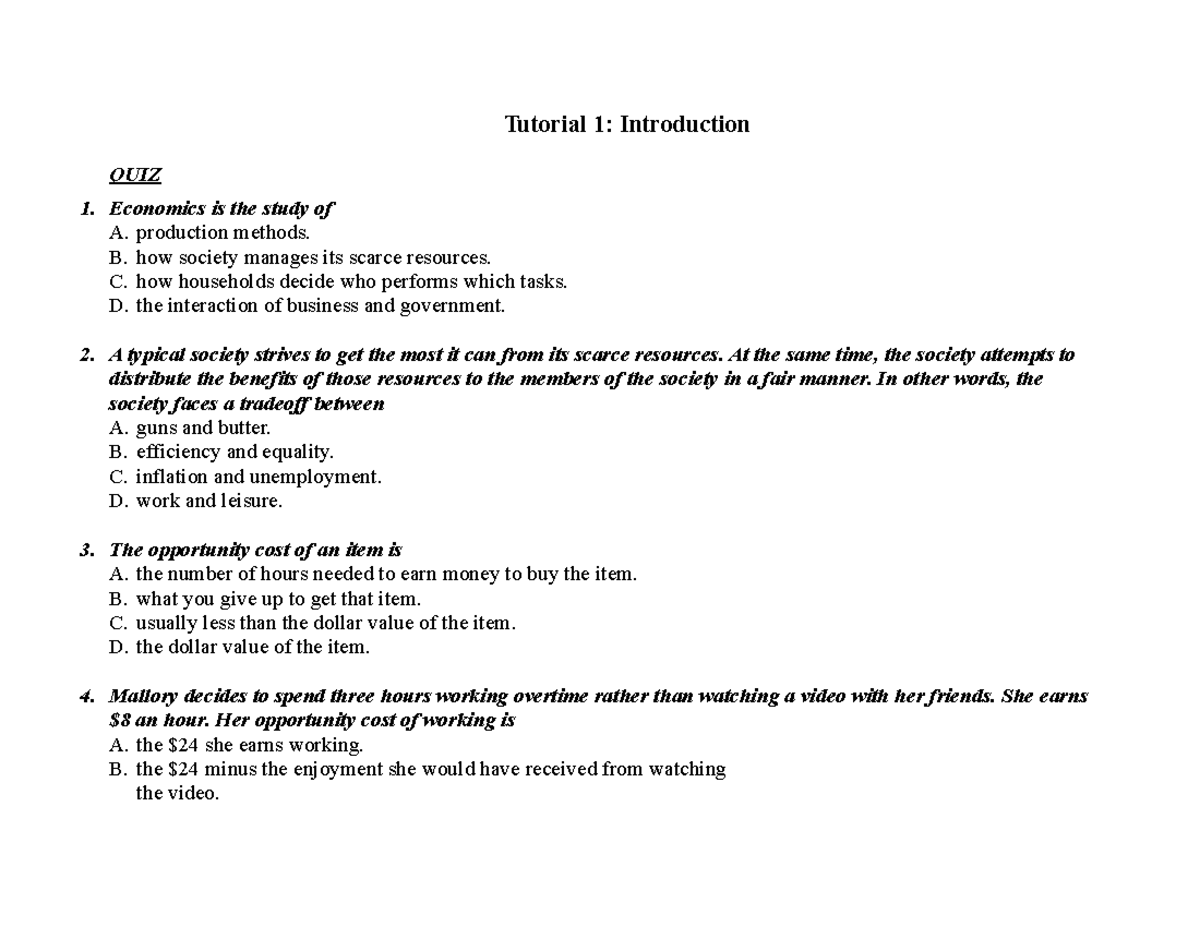 TUT 1 - Solution for TUT 1, Microeconomics, FMT, HANU - Tutorial 1 ...