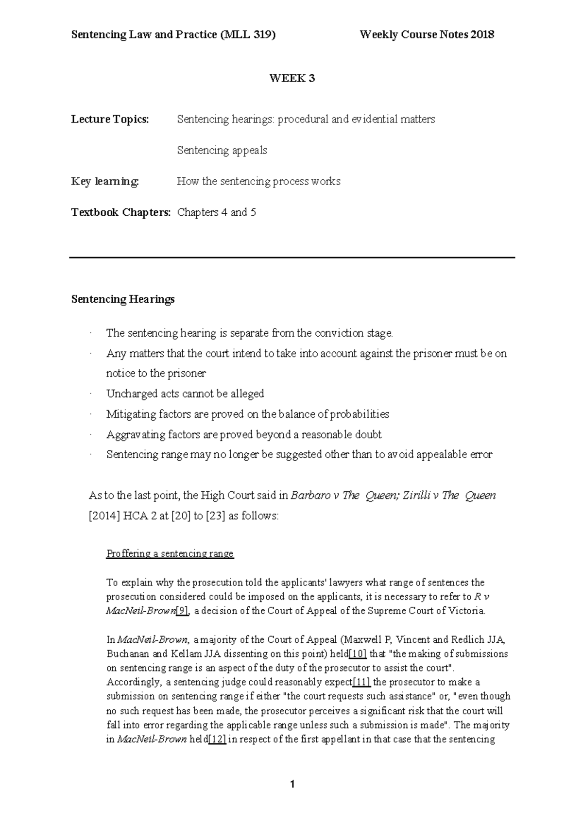 Sentencing Notes - Week 3 - Sentencing Law and Practice (MLL 319 ...