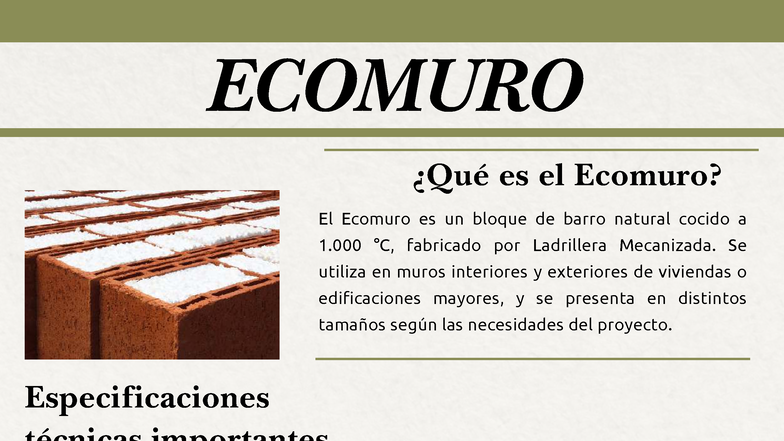 Ecomuro - Especificaciones y Ventajas del Bloque Térmico - Studocu