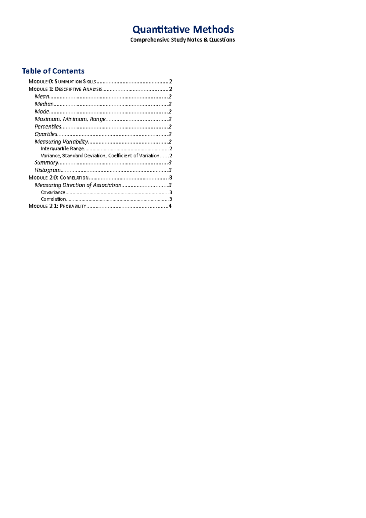 Quantitative Methods Skills - Quantitative Methods Comprehensive Study ...